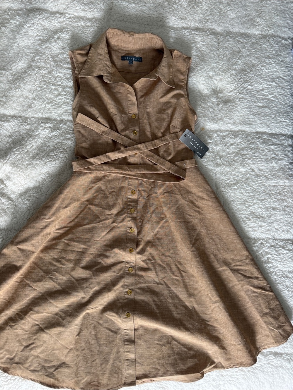 Sharagano Sleeveless Shirt Dress in Tan